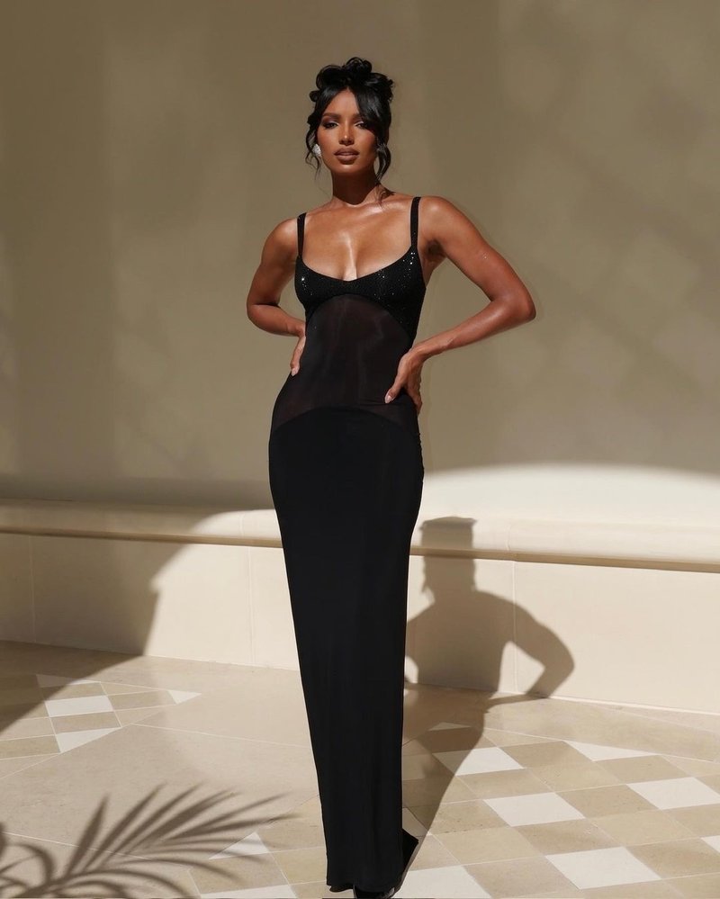 Black Sequin Spaghetti Strap Bodycon Dress H6044