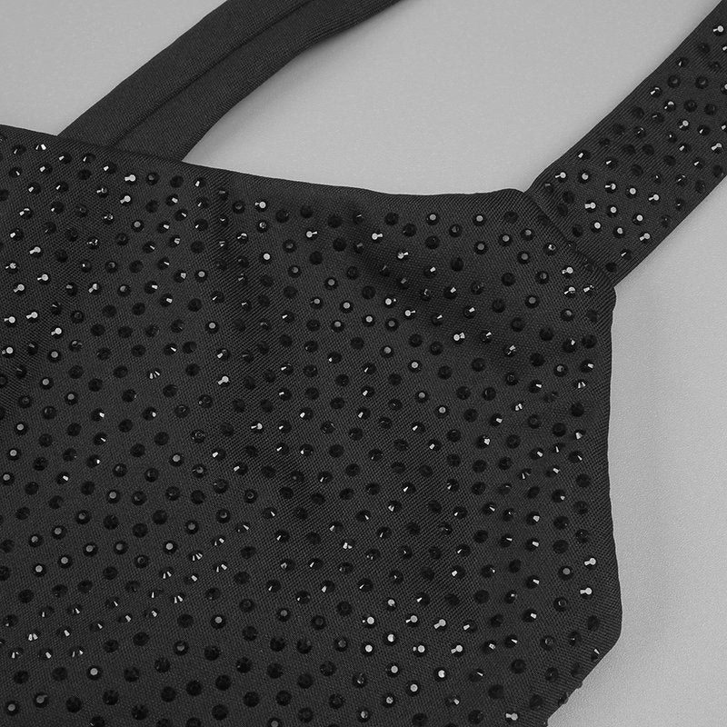 Black Sequin Spaghetti Strap Bodycon Dress H6044