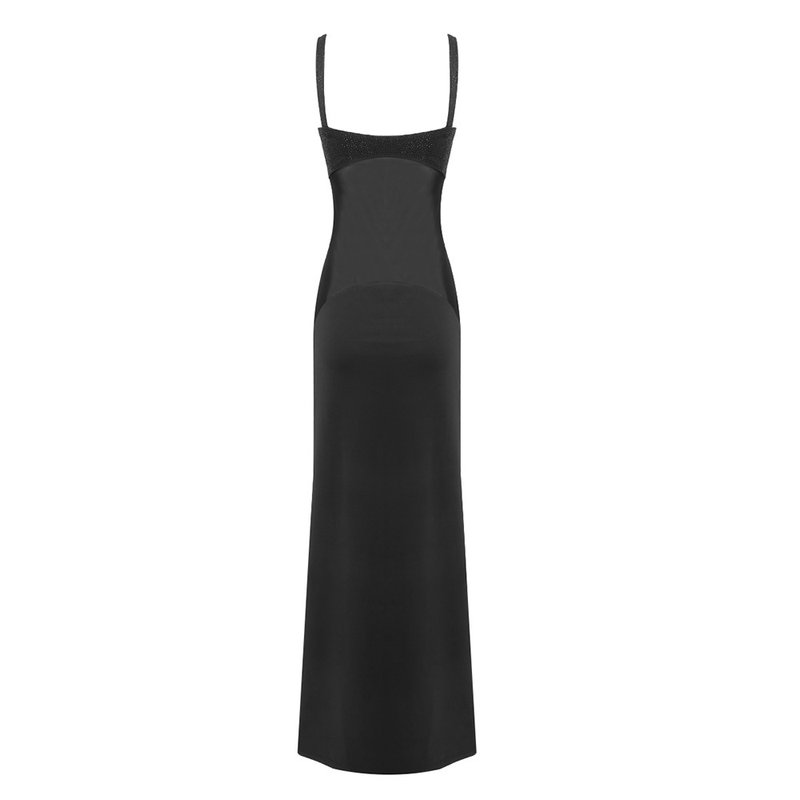 Black Sequin Spaghetti Strap Bodycon Dress H6044