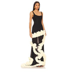 Black Sheer Gown with White Floral Applique H6808