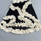 Black Sheer Gown with White Floral Applique H6808