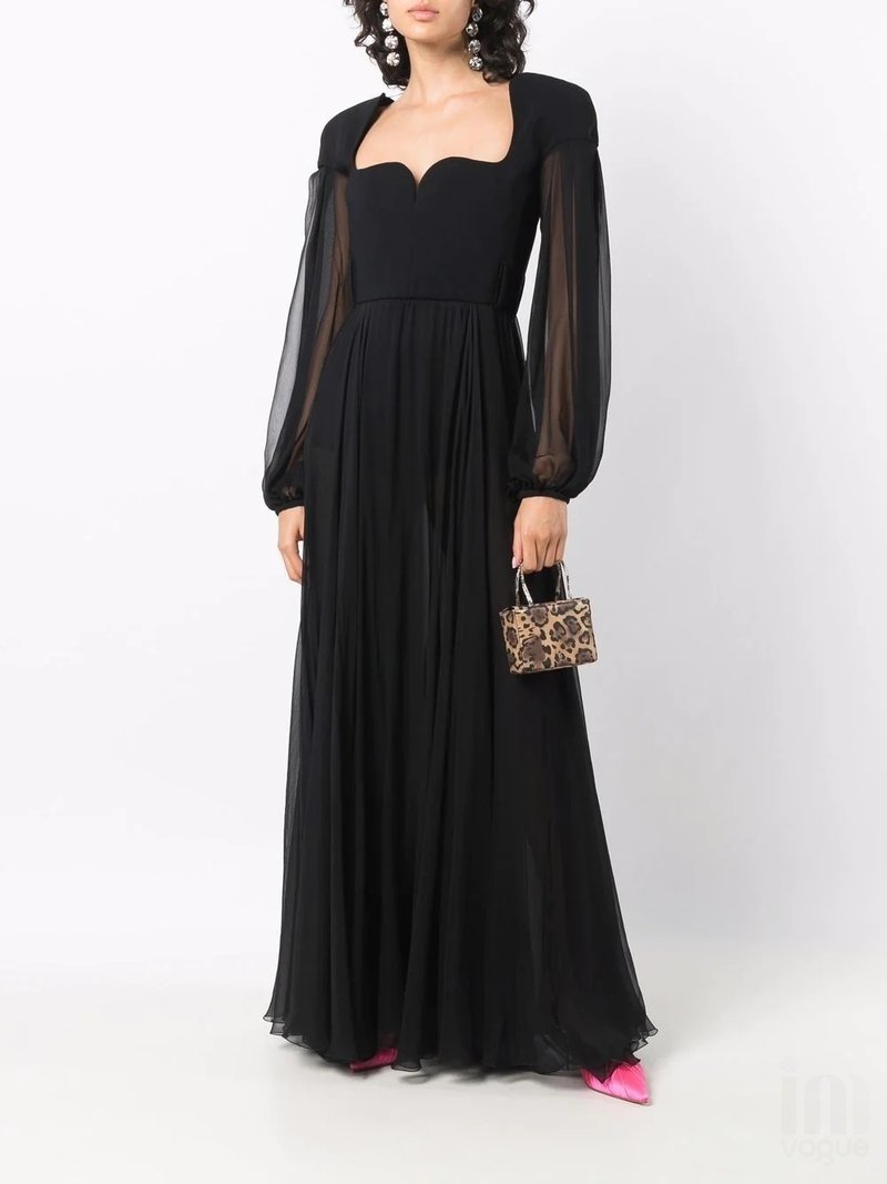 Black Sheer Sleeve Maxi Dress H4198