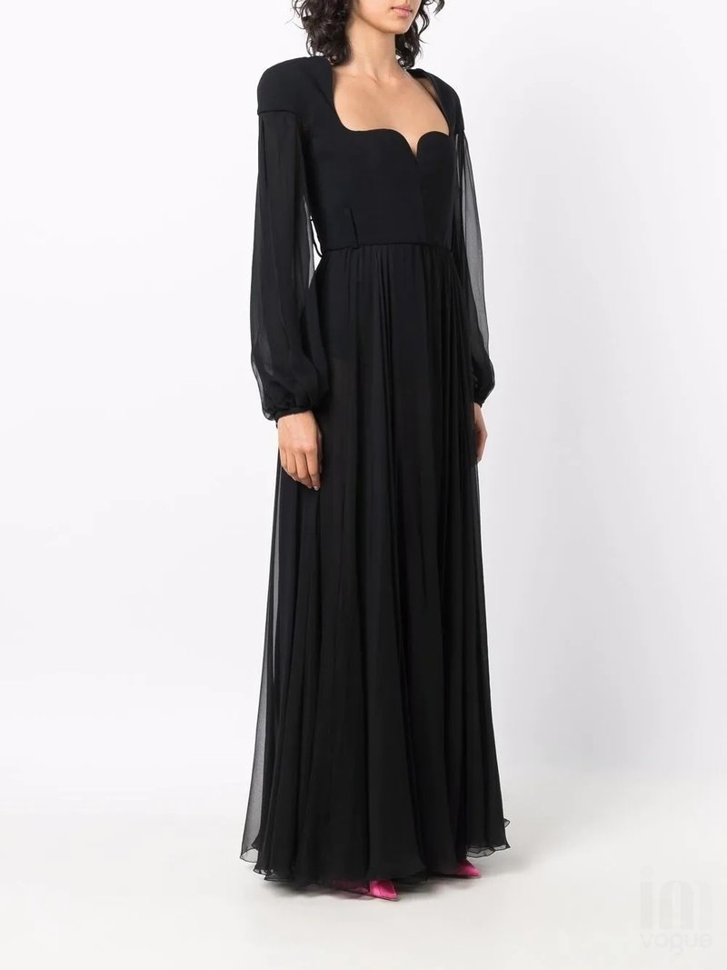 Black Sheer Sleeve Maxi Dress H4198