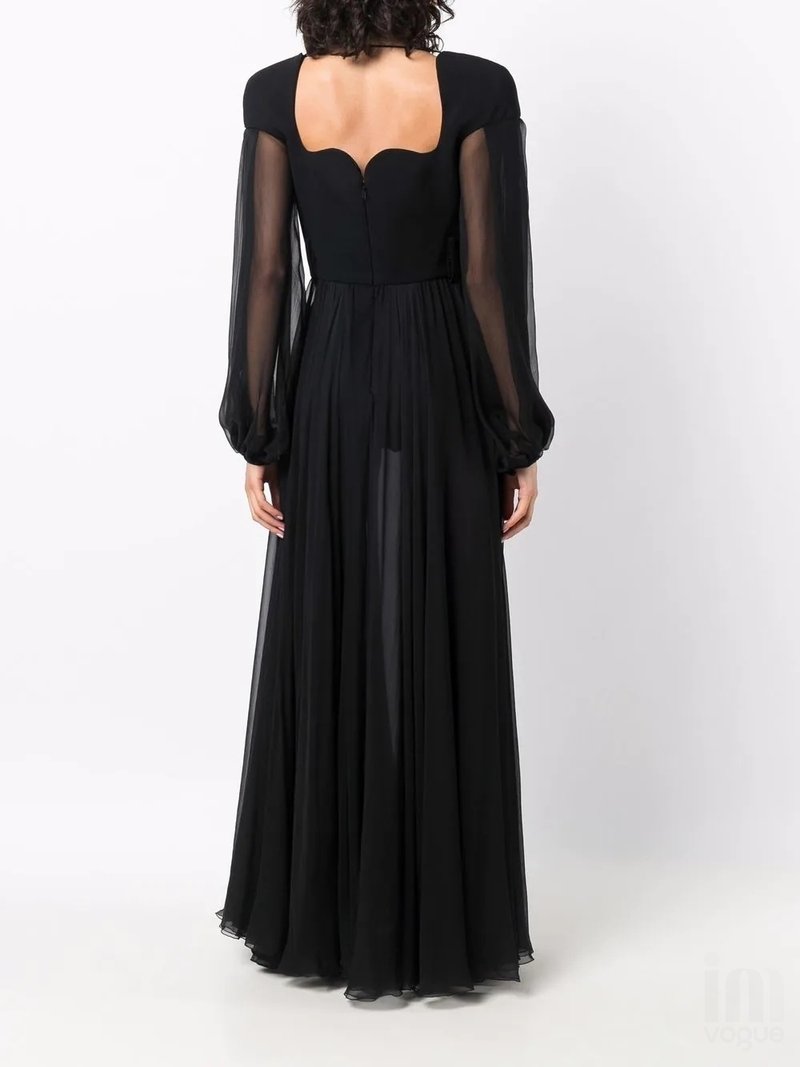 Black Sheer Sleeve Maxi Dress H4198