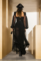 Black Sheer Sleeve Maxi Dress H4198