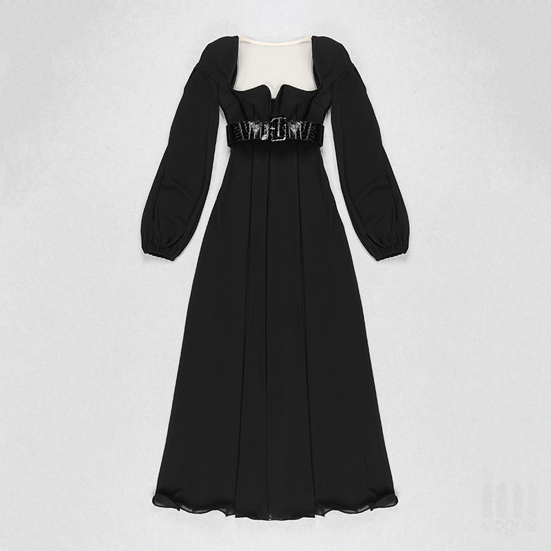 Black Sheer Sleeve Maxi Dress H4198