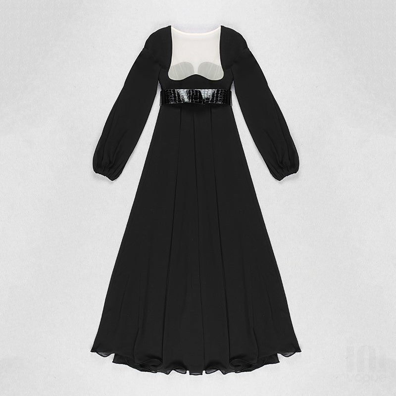Black Sheer Sleeve Maxi Dress H4198