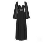 Black Sheer Sleeve Maxi Dress H4198