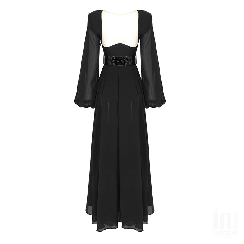 Black Sheer Sleeve Maxi Dress H4198