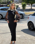 Black Sheer Sleeve Midi Dress H6537
