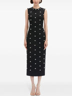 Black Sleeveless Embroidered Midi Dress H6602