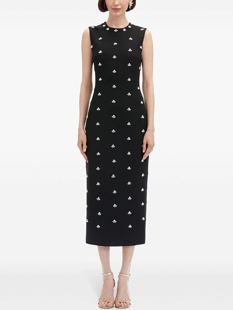 Black Sleeveless Embroidered Midi Dress H6602