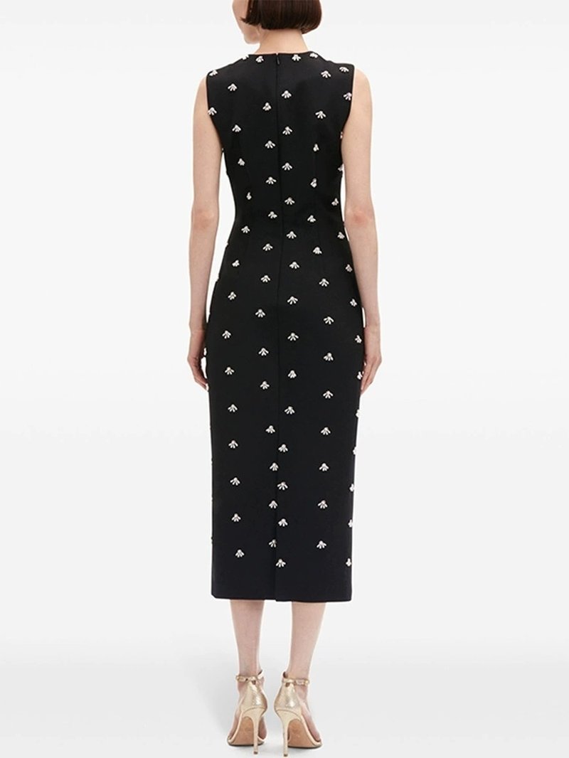 Black Sleeveless Embroidered Midi Dress H6602