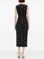 Black Sleeveless Embroidered Midi Dress H6602