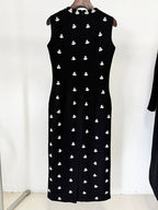 Black Sleeveless Embroidered Midi Dress H6602