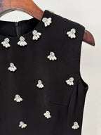 Black Sleeveless Embroidered Midi Dress H6602