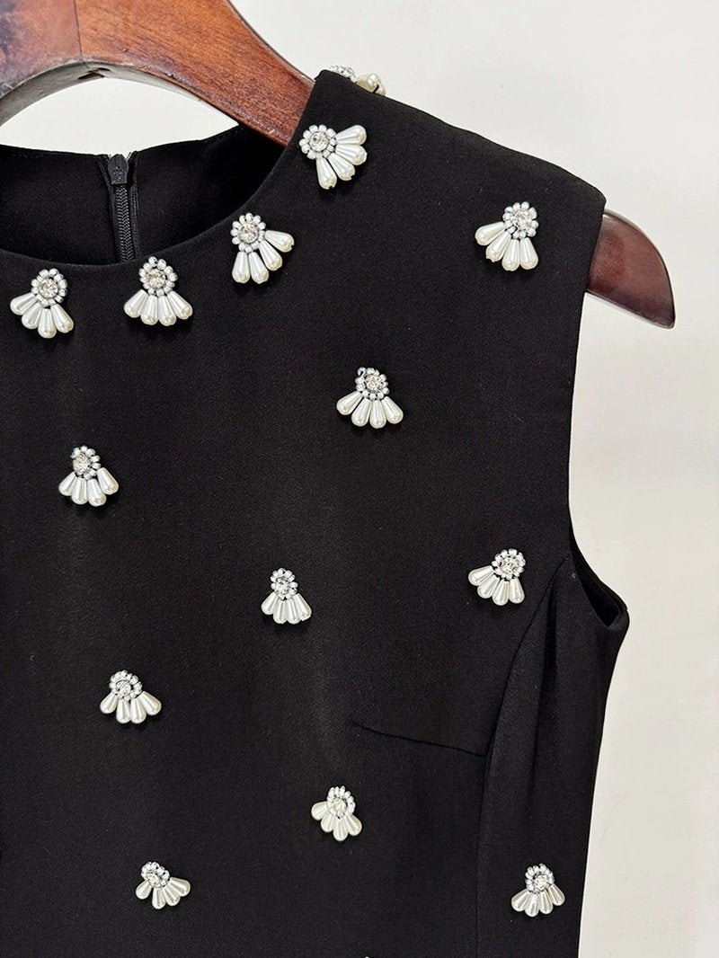 Black Sleeveless Embroidered Midi Dress H6602