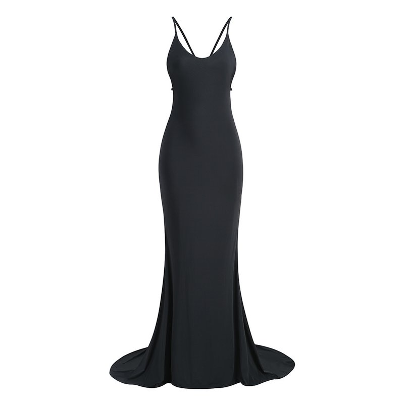 Black Spaghetti Strap Mermaid Gown H6267