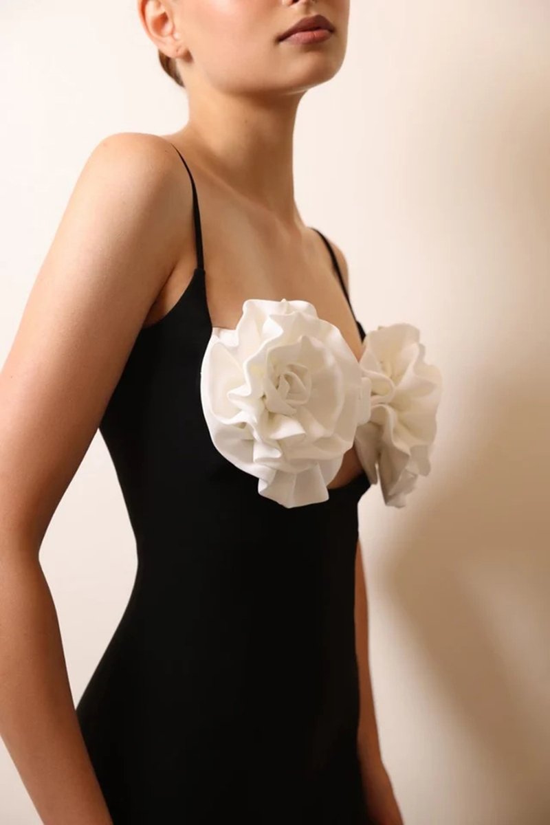 Black Strapless Floral Embellished Gown H6184