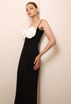 Black Strapless Floral Embellished Gown H6184
