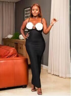 Black Strapless Floral Embellished Gown H6184