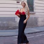 Black Strapless Floral Embellished Gown H6184