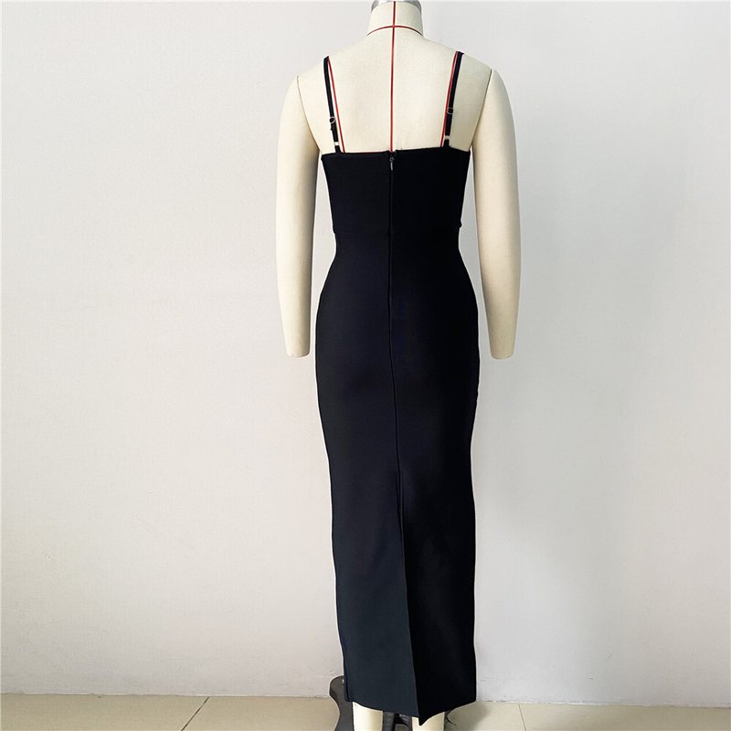 Black Strapless Floral Embellished Gown H6184