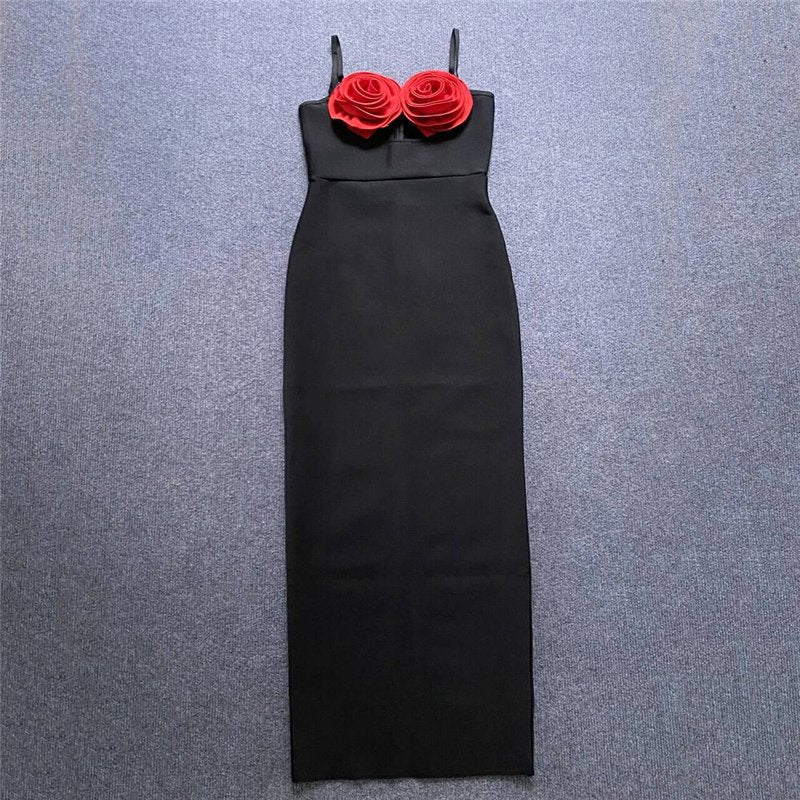 Black Strapless Floral Embellished Gown H6184