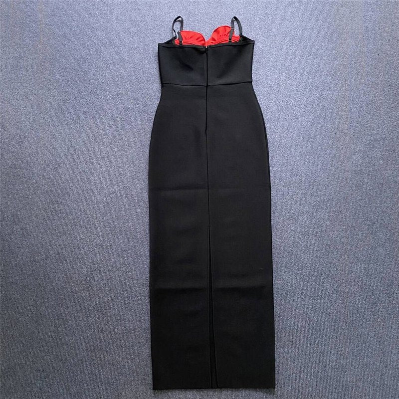 Black Strapless Floral Embellished Gown H6184