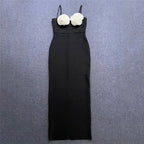 Black Strapless Floral Embellished Gown H6184