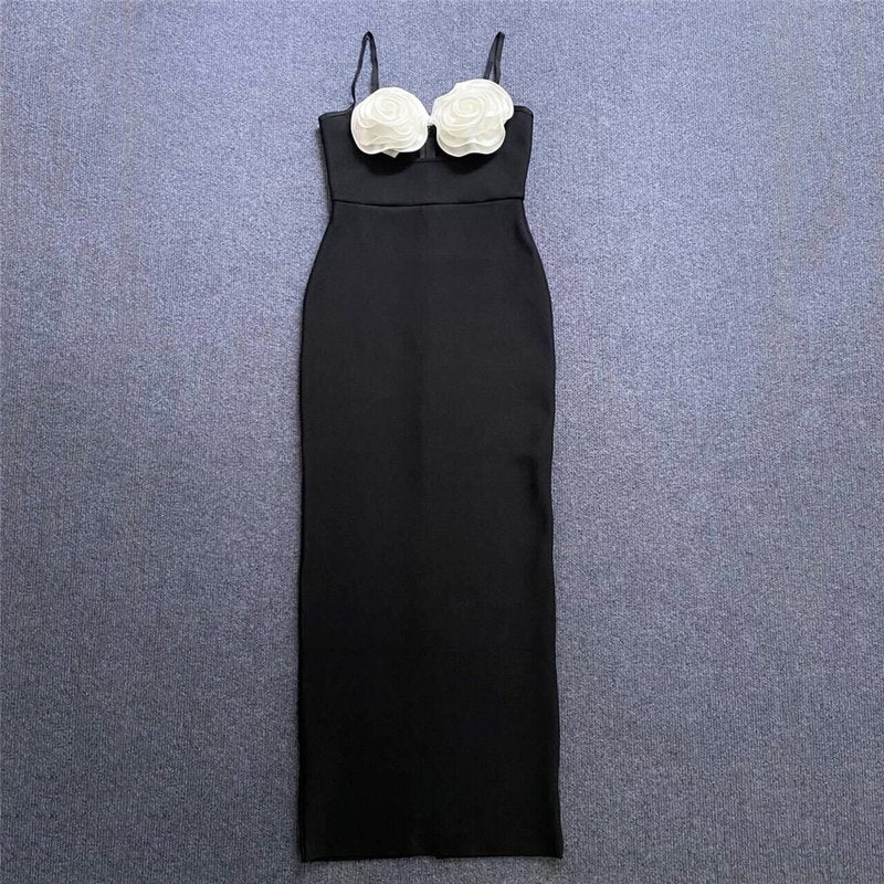 Black Strapless Floral Embellished Gown H6184