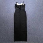 Black Strapless Floral Embellished Gown H6184