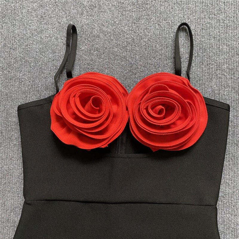 Black Strapless Floral Embellished Gown H6184