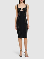 Black Strapless Sequin Trim Midi Dress H6515