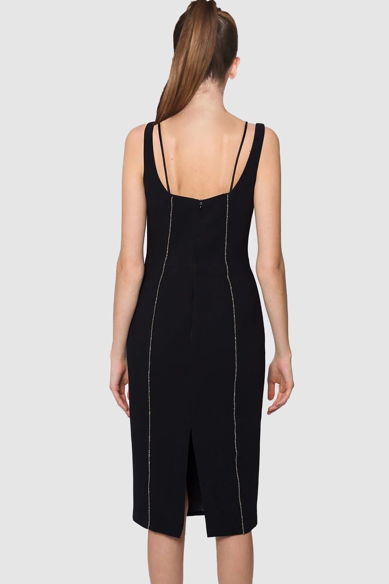 Black Strapless Sequin Trim Midi Dress H6515
