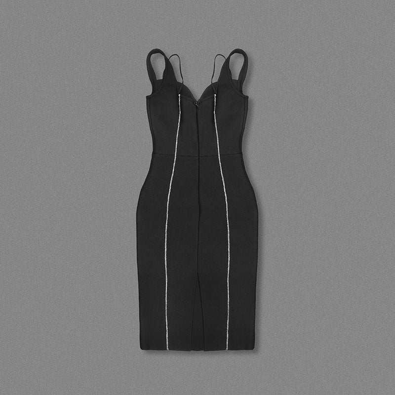 Black Strapless Sequin Trim Midi Dress H6515