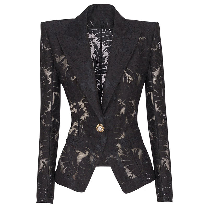 Black Tropical Print Tailored Blazer H7081