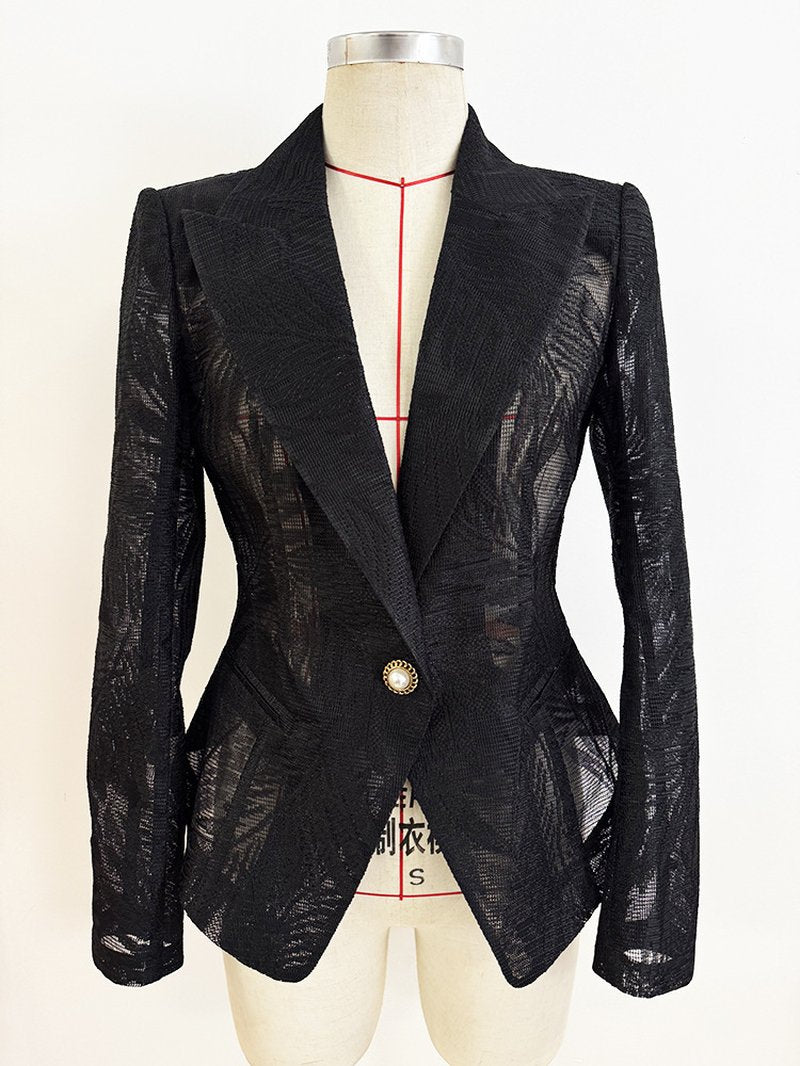 Black Tropical Print Tailored Blazer H7081