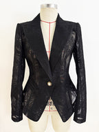 Black Tropical Print Tailored Blazer H7081