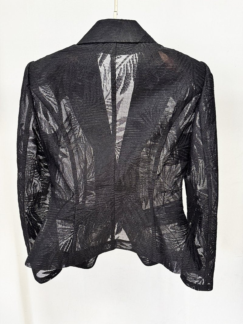 Black Tropical Print Tailored Blazer H7081