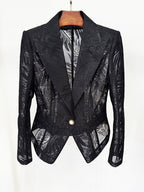 Black Tropical Print Tailored Blazer H7081