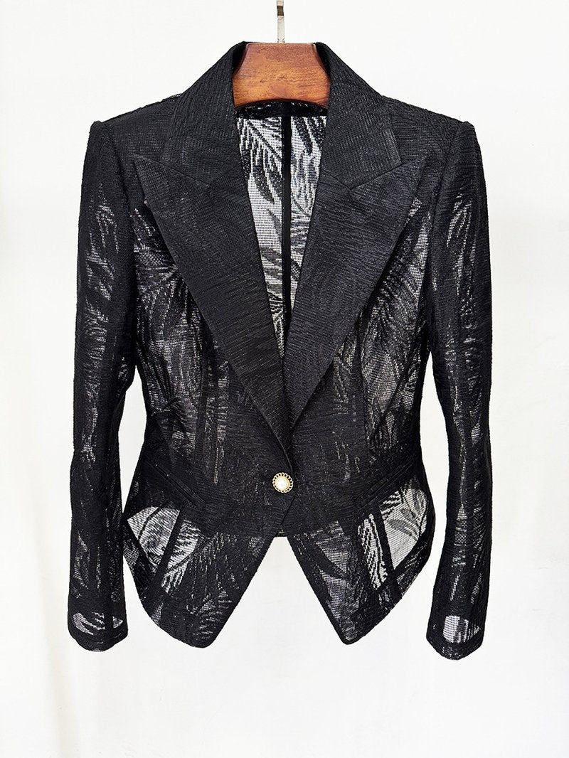 Black Tropical Print Tailored Blazer H7081