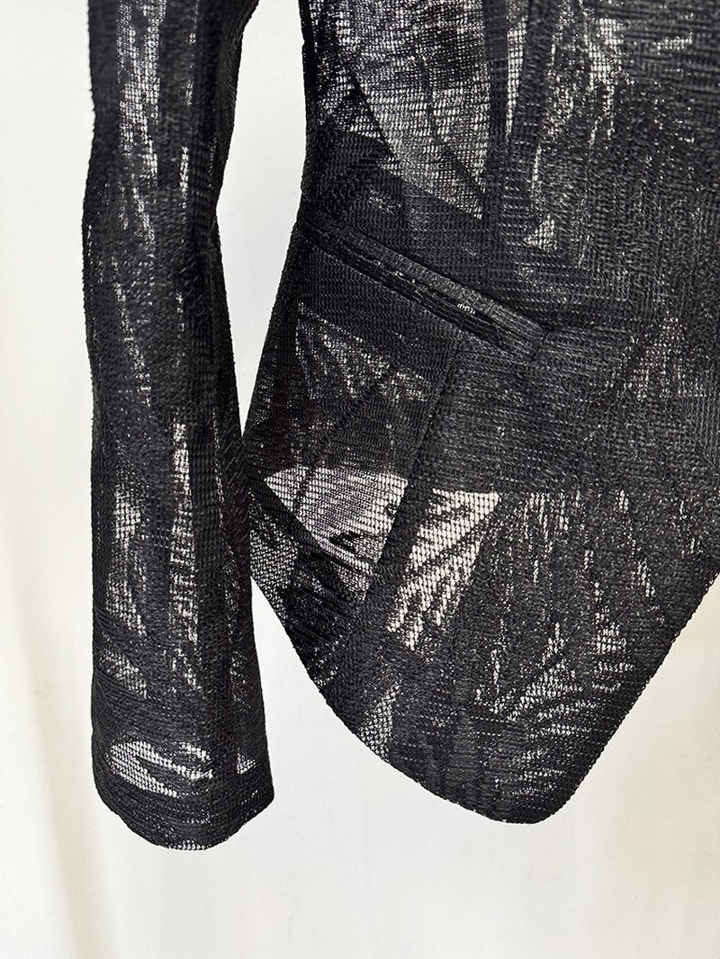 Black Tropical Print Tailored Blazer H7081