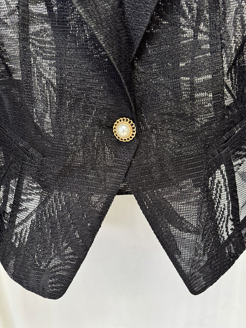 Black Tropical Print Tailored Blazer H7081