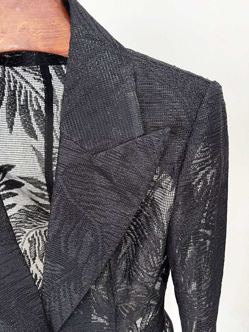 Black Tropical Print Tailored Blazer H7081