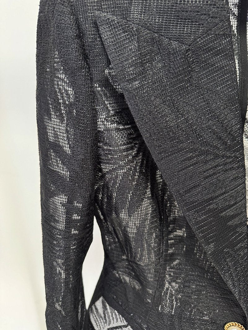 Black Tropical Print Tailored Blazer H7081