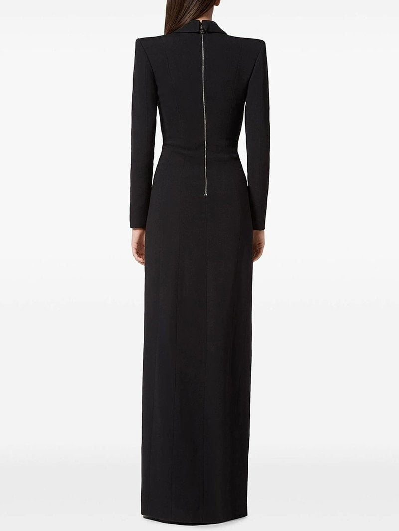 Black Tuxedo Style Maxi Dress H6607