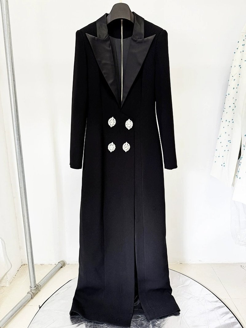Black Tuxedo Style Maxi Dress H6607