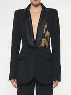 Black Tuxedo Suit with Gold Embellishment H6369