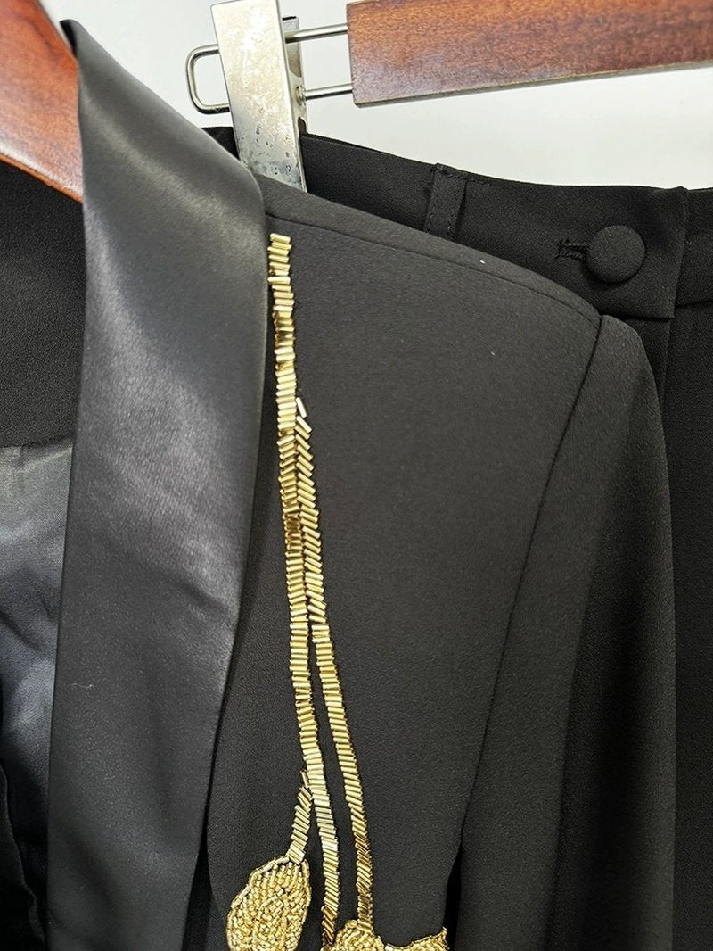Black Tuxedo Suit with Gold Embellishment H6369